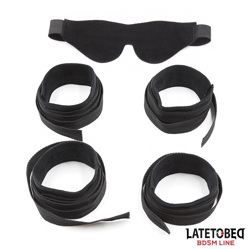 Set de Restricciones 3 Piezas Antifaz, Esposas Muñecas y Tobillos Ajustables Set de Restricciones 3 Piezas Antifaz, Esposas Muñecas y Tobillos Ajustables