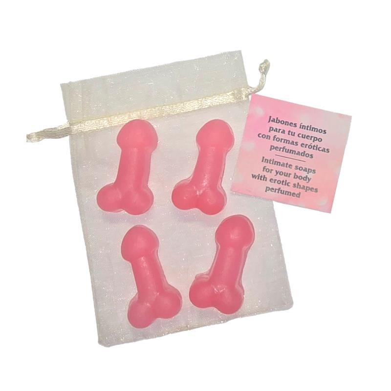 Set de 4 Mini Jabones con Forma de Pene Rosa Aromatizados Set de 4 Mini Jabones con Forma de Pene Rosa Aromatizados