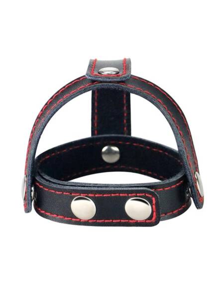 Anillo de Pene y Testículos Cuero Negro