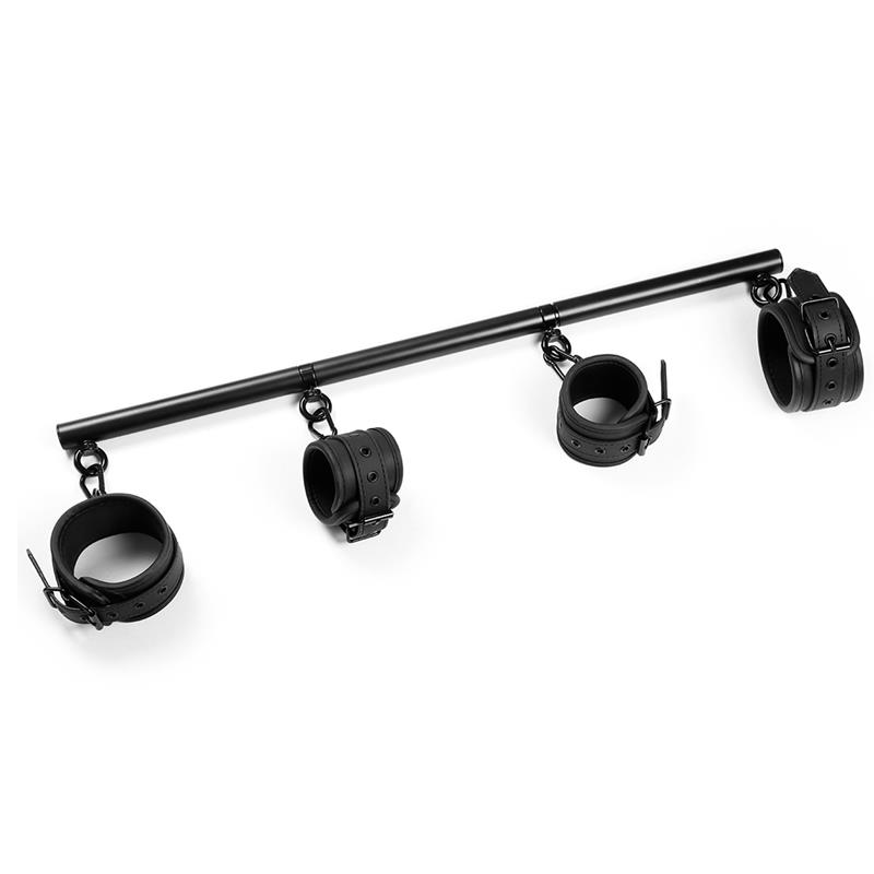 Barra Separadora Rígida Desmontable y 4 Esposas Desmontables Neopreno y Cuero Vegano - Imagen 3