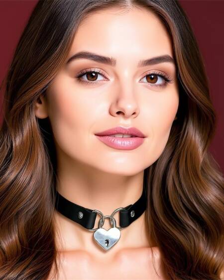 Collar con Candado de Corazón Cuero Vegano Talla Única