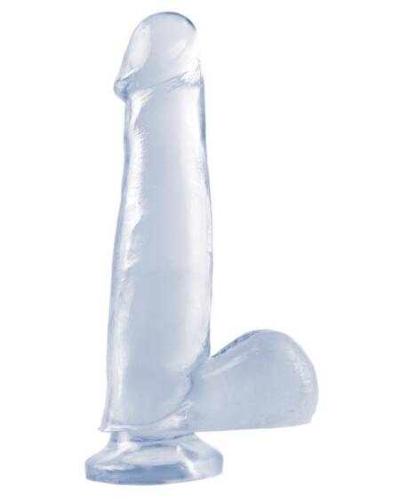 Dildo con Testículos y Ventosa - Transparente 19 cm