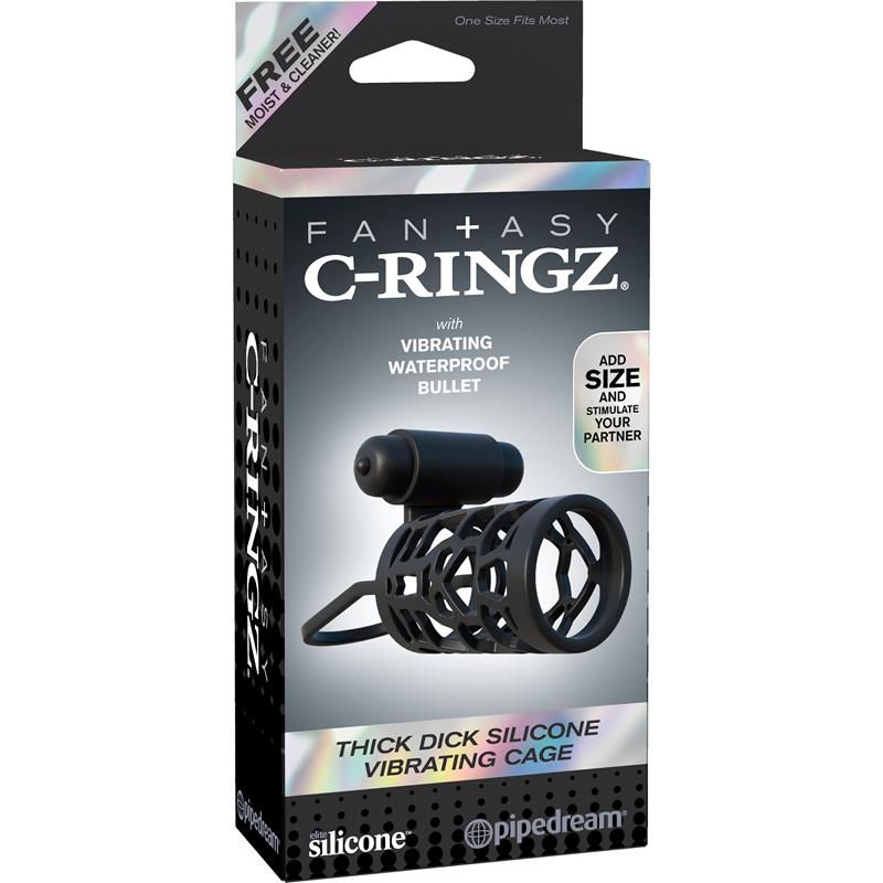 Fantasy C-Ringz Jaula Vibradora de Silicona para el Pene Color Negro - Imagen 3