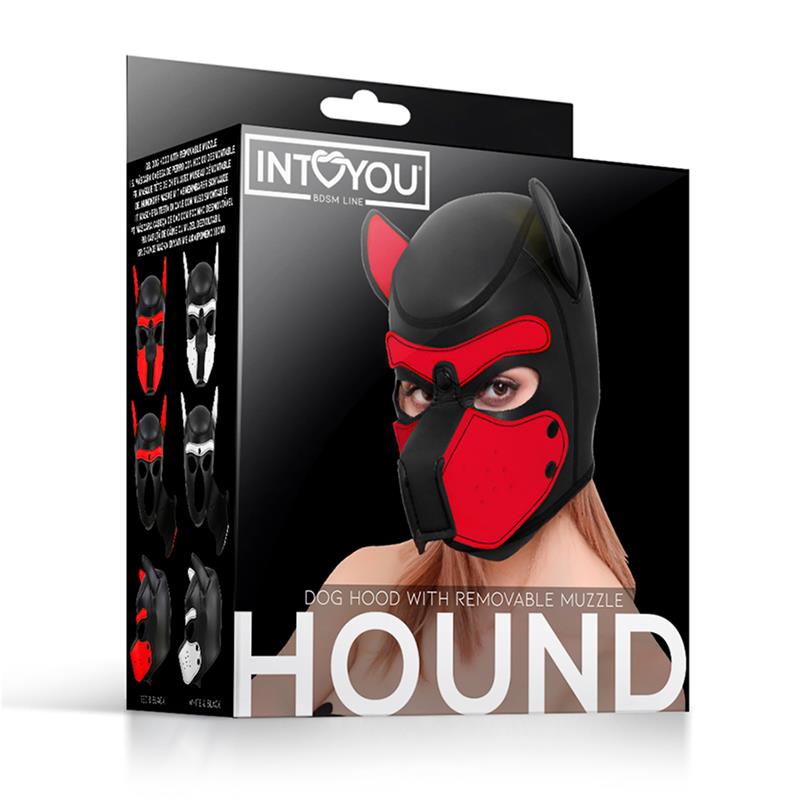 Hound Máscara de Perro Neopreno Hocico Extraíble Negro/Rojo Talla Única - Imagen 6