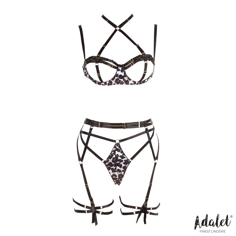 Lily Set Sujetador, Tanga, Liguero y Ligas Estampado Leopardo - Imagen 3