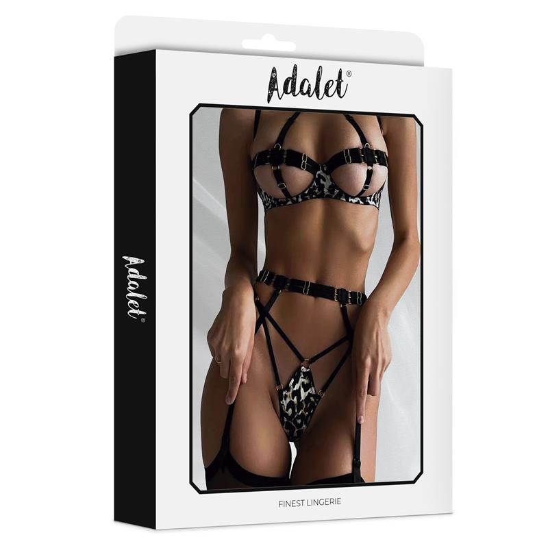 Lily Set Sujetador, Tanga, Liguero y Ligas Estampado Leopardo - Imagen 4
