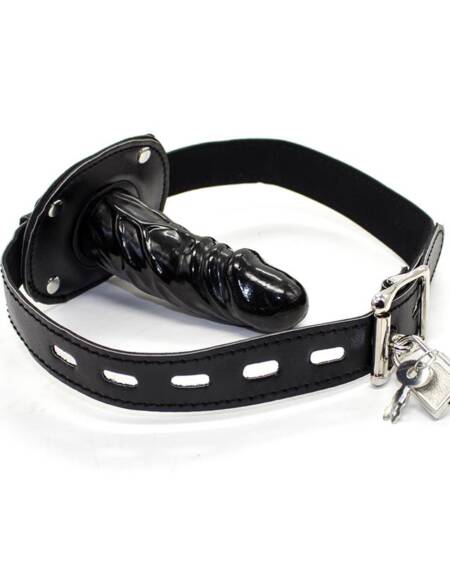 Mordaza con Candado y Forma de Pene 10 cm Grande Negro