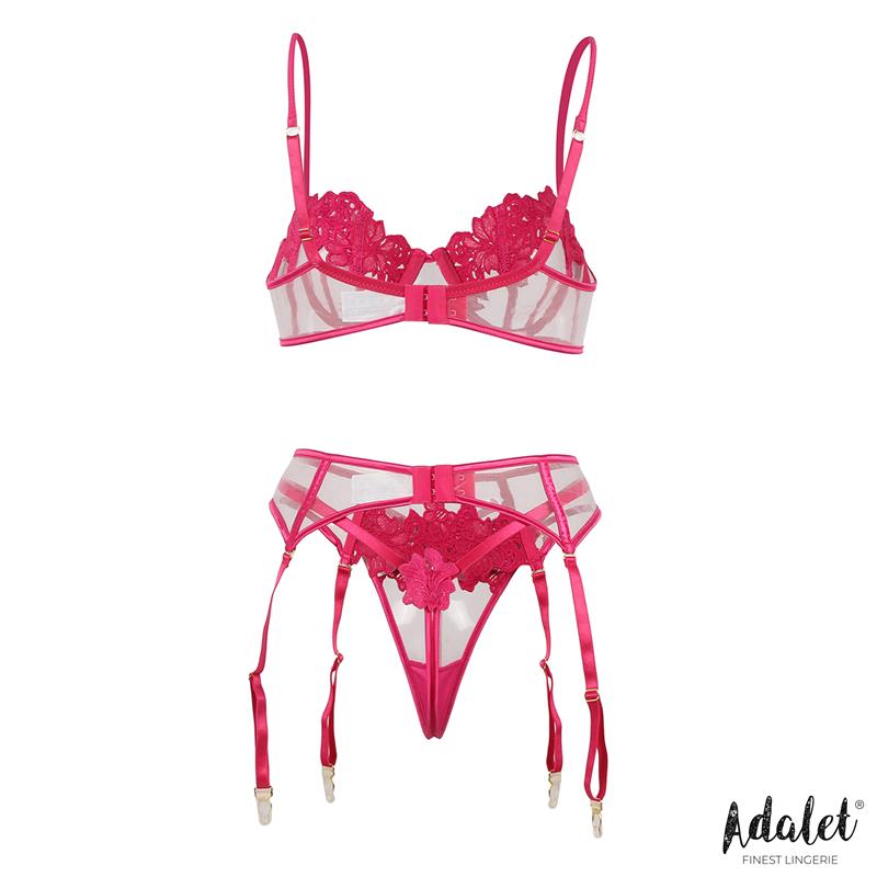 Nora Set Sujetador, Tanga y Liguero con Flores Fuchsia - Imagen 3