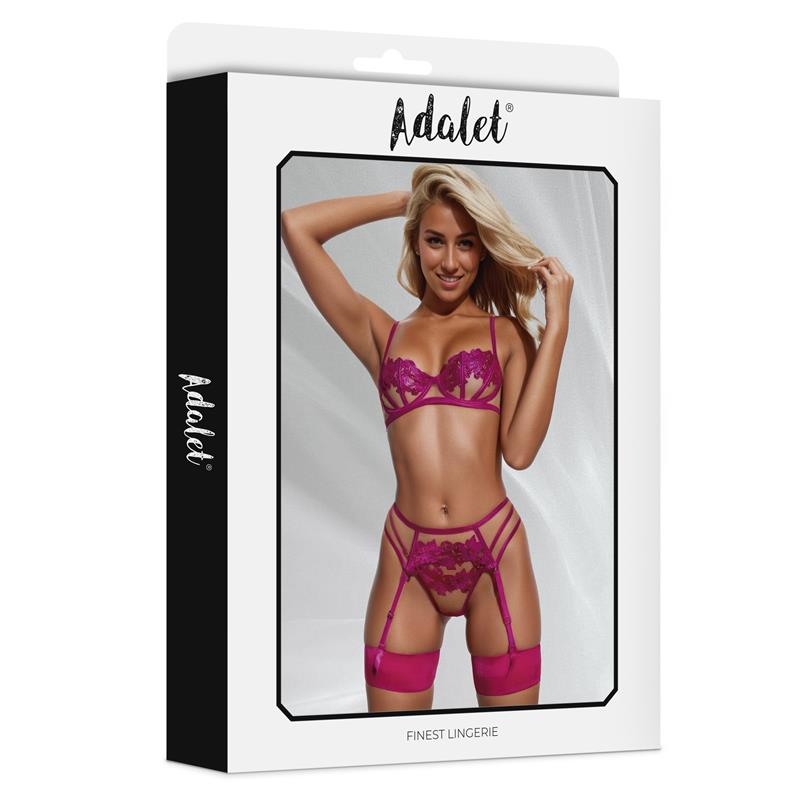 Nora Set Sujetador, Tanga y Liguero con Flores Fuchsia - Imagen 4