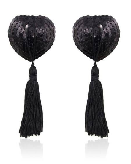 Pezoneras Autoadhesivas Forma de Corazón con Lentejuelas Negras