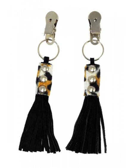 Pinzas de Cuero Estampado Leopardo y Flecos