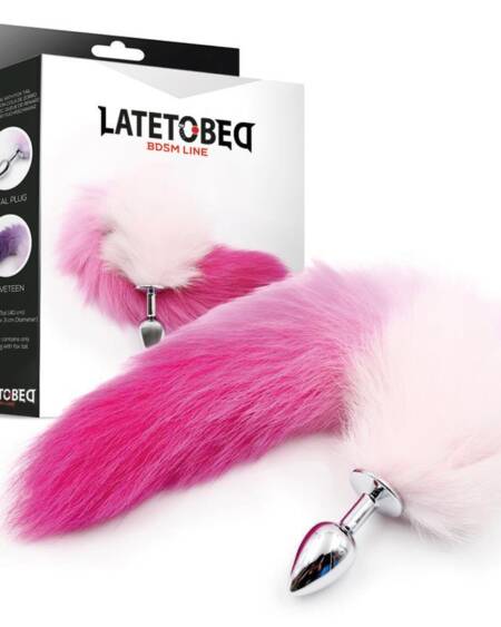 Plug Anal con Cola de Zorro Rosa y Blanca Talla S
