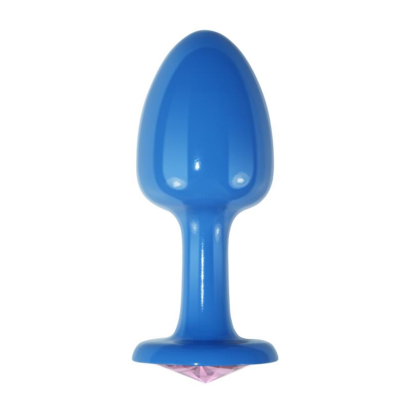 Plug Anal de Metal Azul Rosebud con Joya Rosa - Imagen 2