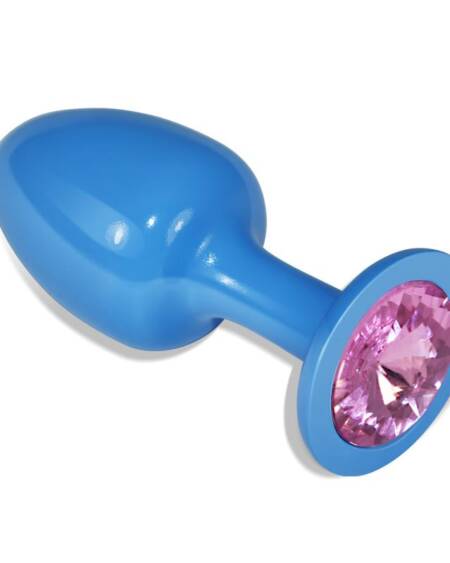 Plug Anal de Metal Azul Rosebud con Joya Rosa
