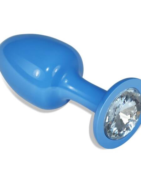 Plug Anal de Metal Azul Rosebud con Joya Transparente