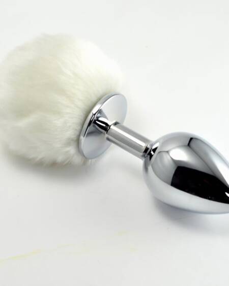 Plug Anal de Metal con Pompon Blanco Talla L
