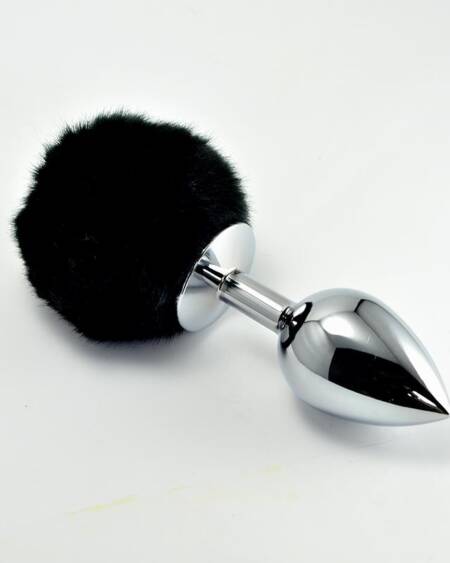 Plug Anal de Metal con Pompon Negro Talla L