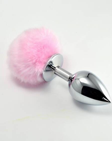 Plug Anal de Metal con Pompon Rosa Talla S