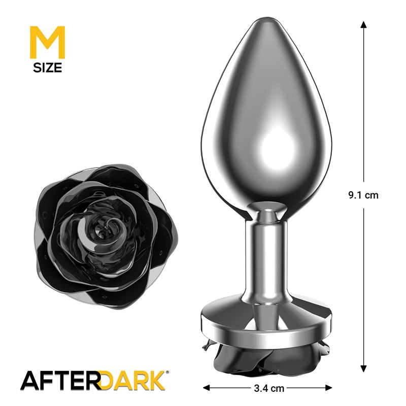 Plug Anal de Metal con Rosa Negra en la Base Talla M - Imagen 3