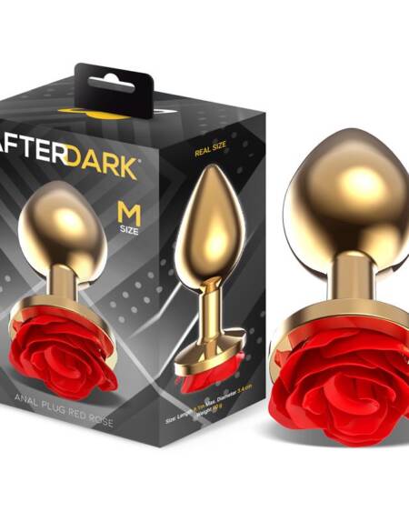 Plug Anal de Metal Dorado con Rosa Roja en la Base Talla M