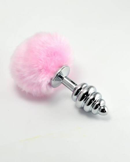 Plug Anal de Metal en Espiral con Pompon Rosa