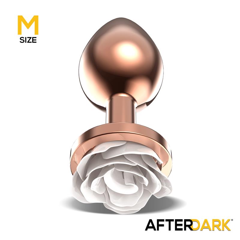 Plug Anal de Metal Oro Rosa con Rosa Blanca en la Base Talla M - Imagen 2