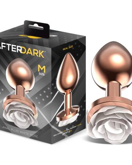 Plug Anal de Metal Oro Rosa con Rosa Blanca en la Base Talla M