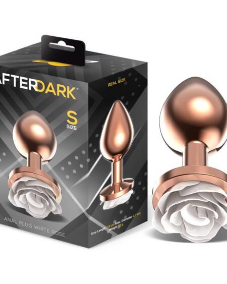 Plug Anal de Metal Oro Rosa con Rosa Blanca en la Base Talla S