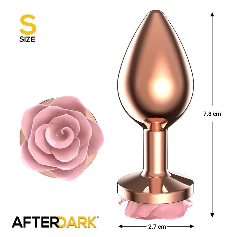 Plug Anal de Metal Oro Rosa con Rosa Rosa en la Base Talla S - Imagen 3