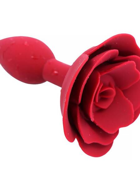 Plug Anal de Silicona con Rosa Rojo