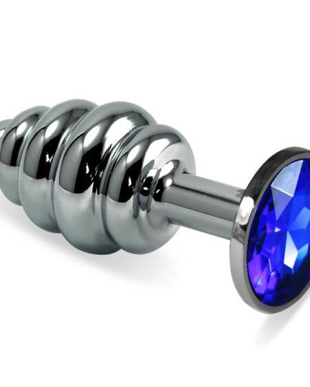Plug Anal en Espiral Rosebud con Joya Azul Oscuro