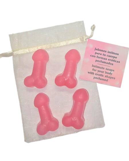 Set de 4 Mini Jabones con Forma de Pene Rosa Aromatizados