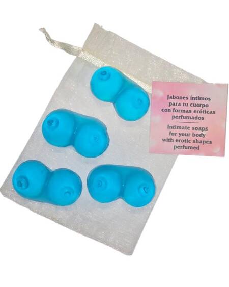 Set de 4 Mini Jabones en forma de Tetas Azules Aromatizados