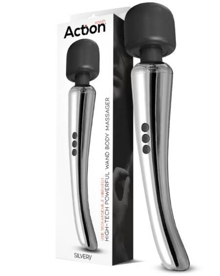 Silvery Wand Masajeador High-Tech Súper Potente Inalámbrico USB Color Cromo Silicona