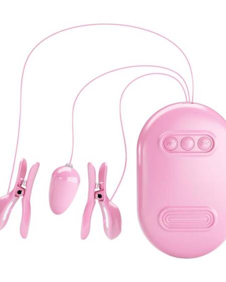 Surprise Box Huevo Vibrador y Pinzas para Pezones con Electro Estimulación Rosa