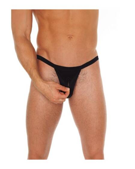 Tanga con Cremallera Negro Talla Única