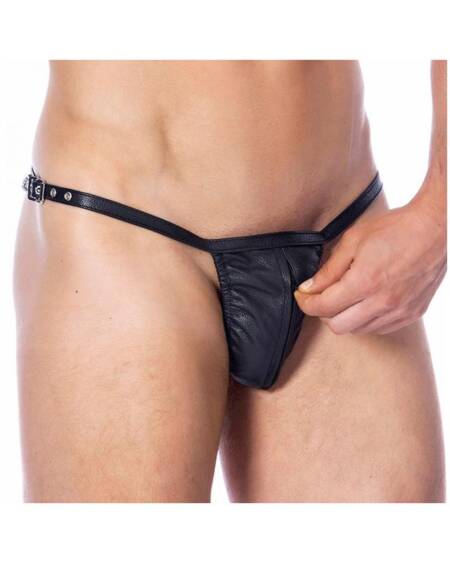 Tanga de Cuero Ajustable con Cremallera Talla Única