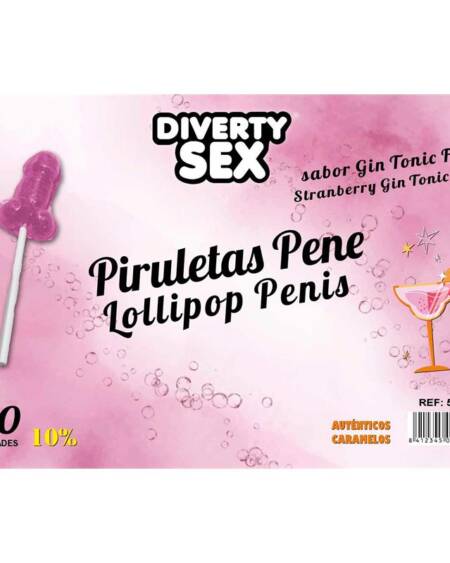 50 Piruletas Forma de Pene Gin Tonic 10% Alcohol