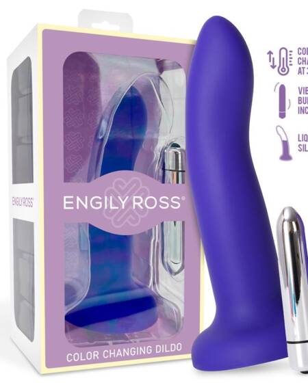 Dildo con Vibración que Cambia de Color Azul a Púrpura Talla M 17 cm