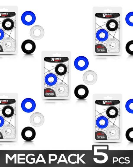 Pack 5 16mm Round Set of 3 Cock Rings 3 Col