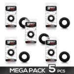 Pack de 5 Anillo para el Pene Striped Súper Flexible/Resistente 1.9 cm Negro