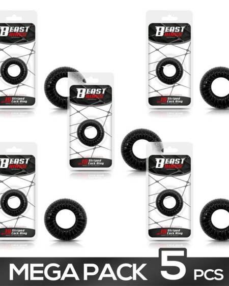 Pack de 5 Anillo para el Pene Striped Súper Flexible/Resistente 1.9 cm Negro