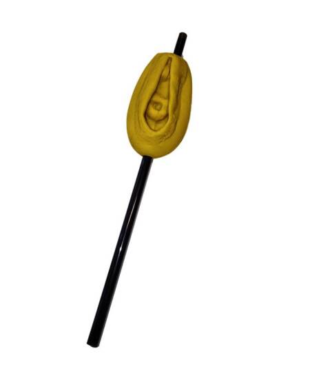 Pajita con Adorno Forma de Vagina Dorada