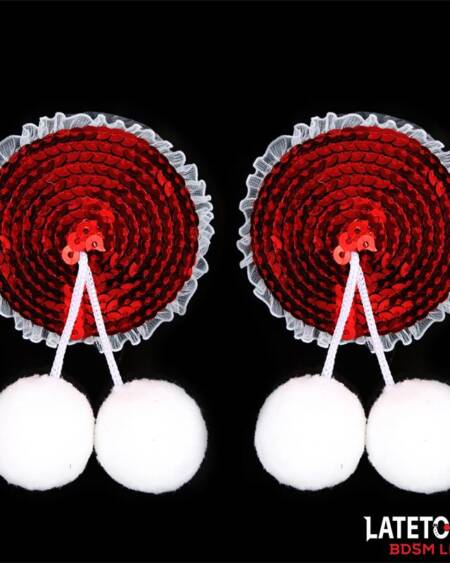 Pezoneras con Lentejuelas Rojas y Pompones Blancos