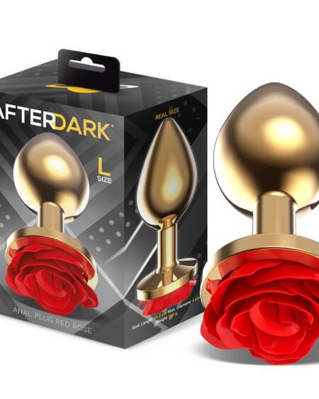 Plug Anal de Metal Dorado con Rosa Roja en la Base Talla L