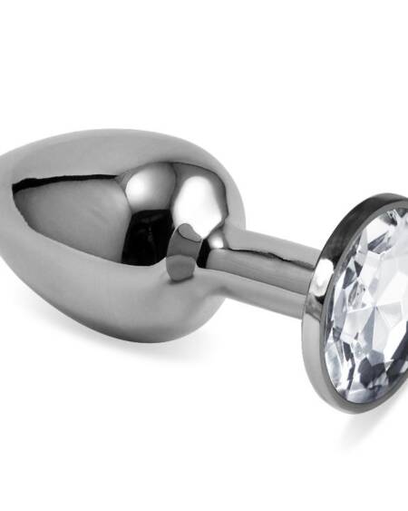 Plug Anal Plateado Rosebud Classic con Joya Transparente Talla S